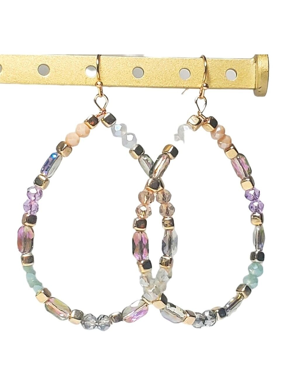Iridescent Beaded Teardrop Earrings Large Shinny NWT Boho Party